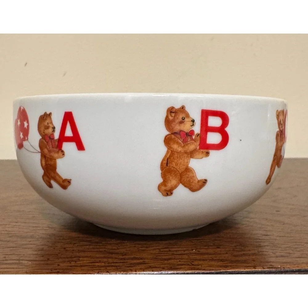 Vintage Curzon Porcelain Childrens Bowl Teddy Bear ABC Alphabet Nursery Ceramic